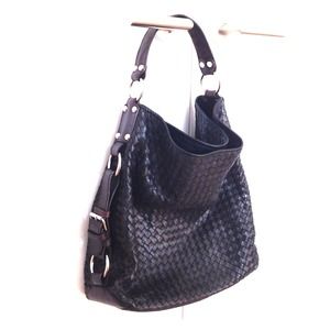 Barneys New York brown leather woven tote bag