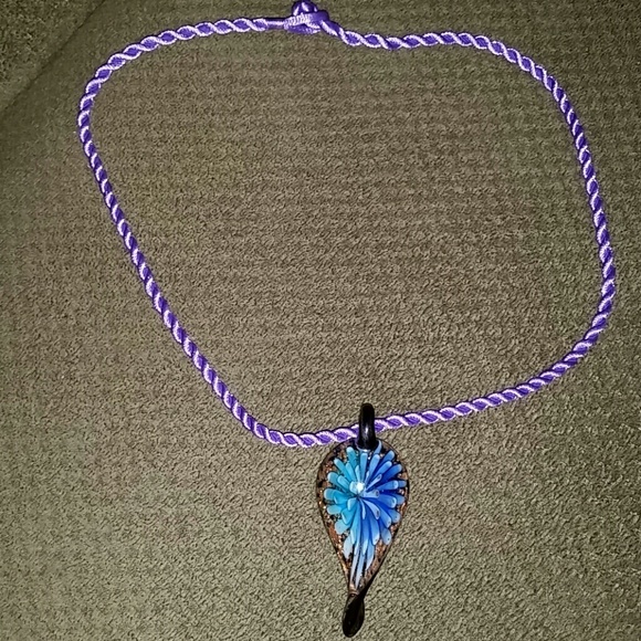 Murano glass pendant on purple rope chain