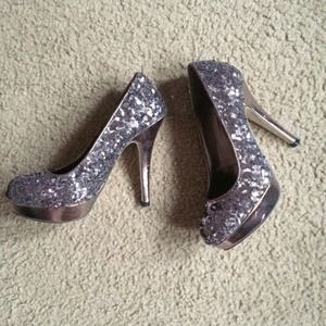 Silver/lilac sequin high heels