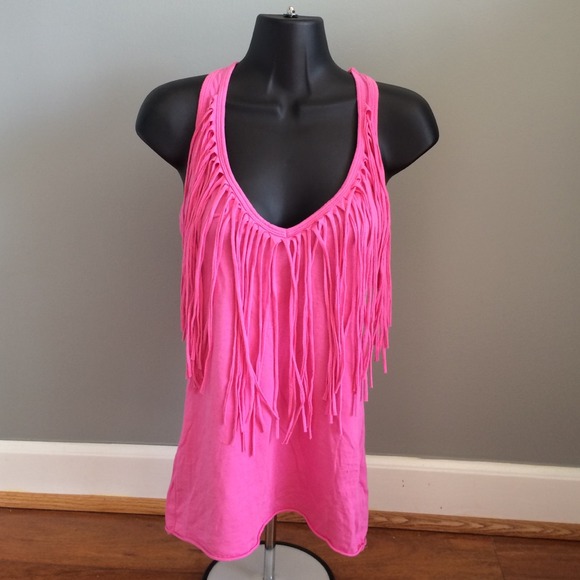 bebe Tops - bebe Sport Pink Fringe Racerback Top Size Small