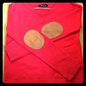 Red Sweater with Brown Felt Elbows by Forever 21!!
