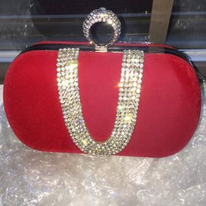 Bling finger ring clutch (red)