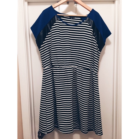 B&W + Blue Striped Dress