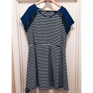 B&W + Blue Striped Dress