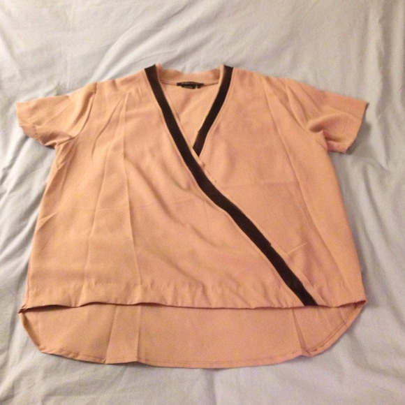 BCBG beige faux wrap top small