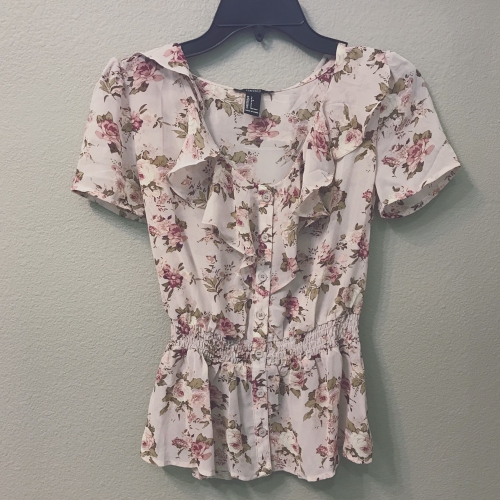 Forever 21 Floral Ruffle Blouse