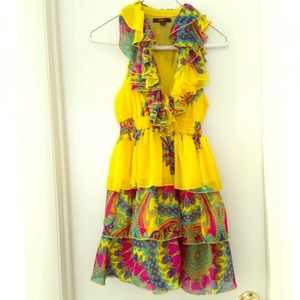 Yellow ruffle print dress