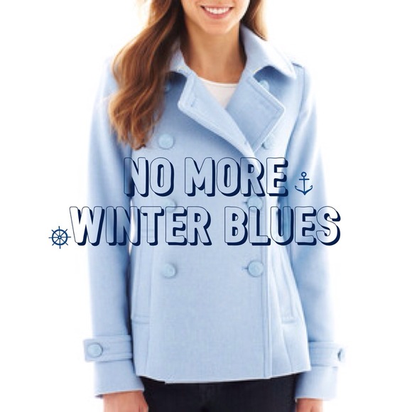 JCP Baby Blue Wool Blend Pea Coat Sz M