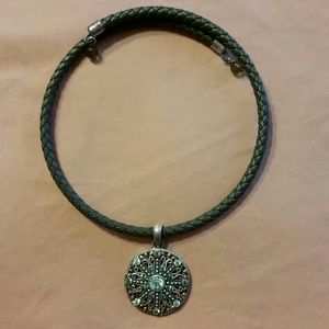 Leather gemstone choker necklace
