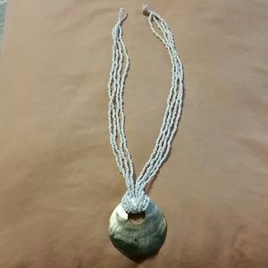 White glass bead shell necklace