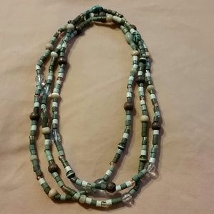 Wood plastic bead choker necklace set
