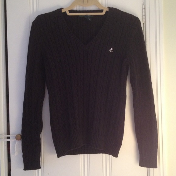 Ralph Lauren Sweaters - Black Ralph Lauren V-Neck Cable Knit Sweater