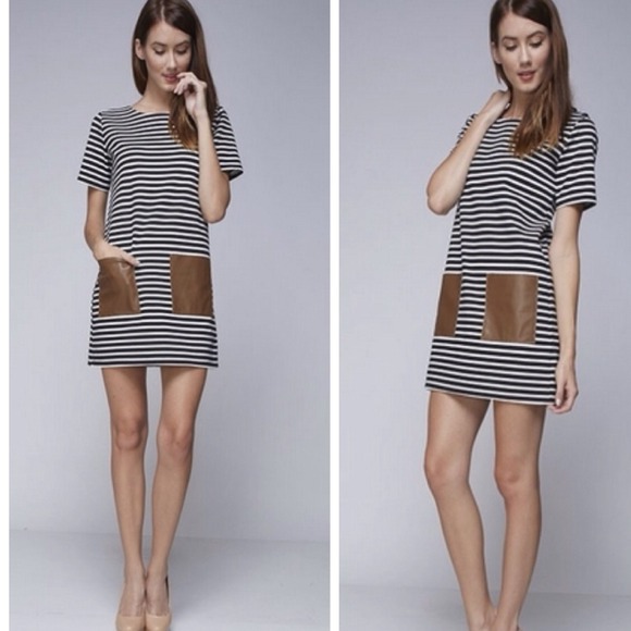 Dresses & Skirts - Striped  Dress with Faux Leather Pockets