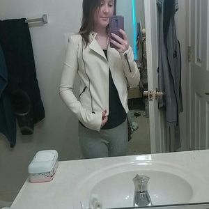 Black Rivet cream colored genuine leather jacket