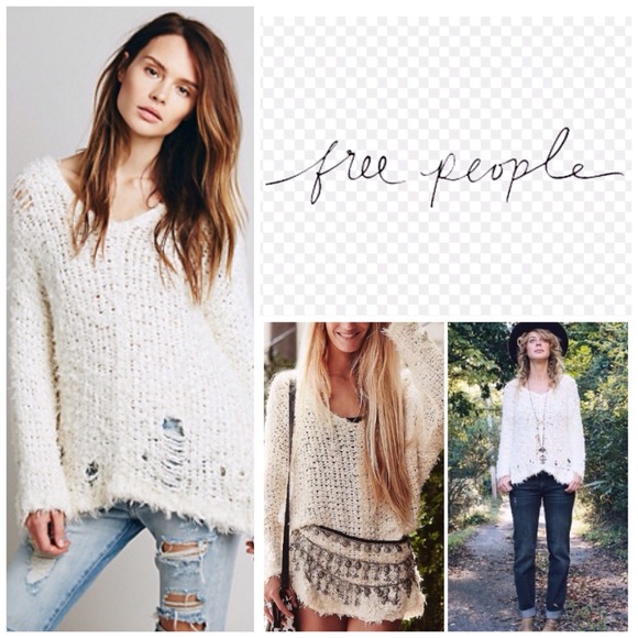 Free People Sweaters - Free People Ivory Shaggy Shredded Sweater.  NWT.