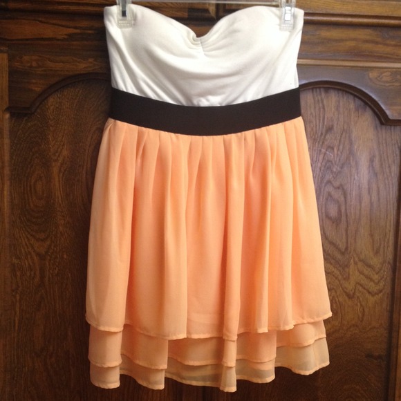 White, black and peach dress