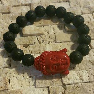 Red Buddha w/ Lava Rock Beads