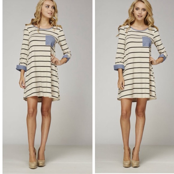 Dresses & Skirts - Striped Tunic Dress with Chambray Pocket