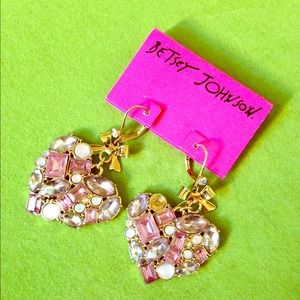 Betsey Johnson Pink Rhinestone Heart Earrings