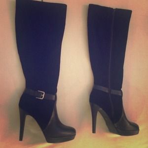 Black knee-high suede and leather boots