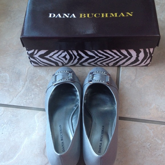 Silver short heel flats