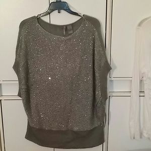 New Directions Weekend Gray Sequined front Sweater