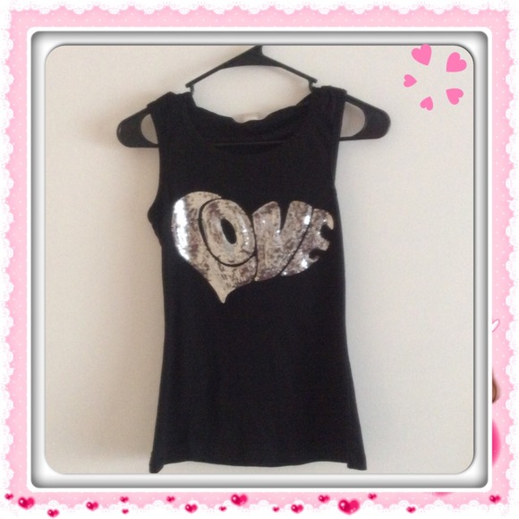 Black "Love" cotton hoodie top with sequins.