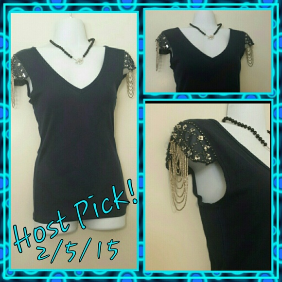 Victoria's Secret Tops - NWOT- blue top w. lace & beaded sleeves