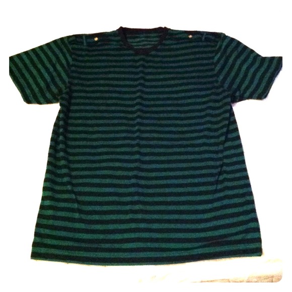 Mens- Members Property Green & Black Striped Shirt