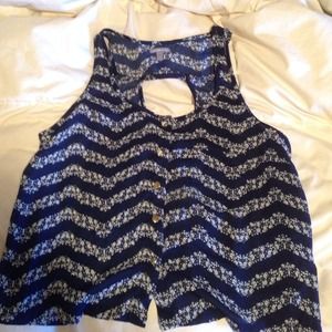 dark blue floral chevron button up tank top NWOT