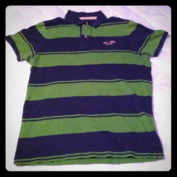 Teen- Hollister Green & Blue Striped Collard Shirt