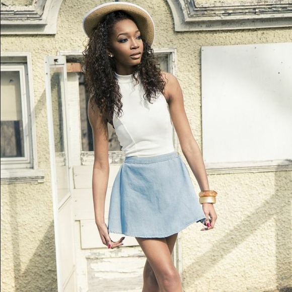 Light Denim Jean Circle Skater Flare Skirt
