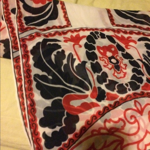 Vintage navy red and ivory oblong chiffon scarf