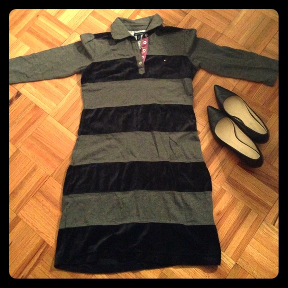 Cotton and velvet thick striped casual dress