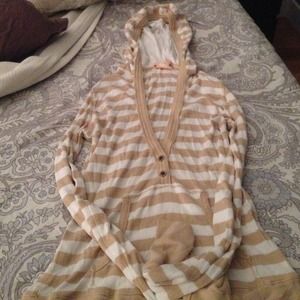 Beige and white striped hooded top