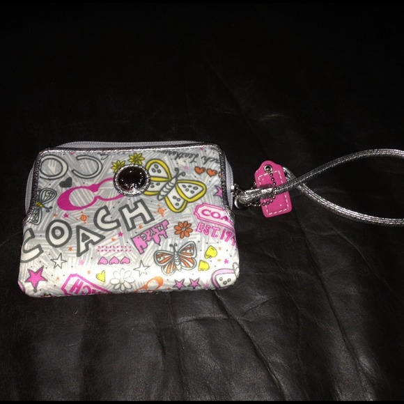 Coach Handbags - Coach Bandana Graffiti Zip Around Wristlet