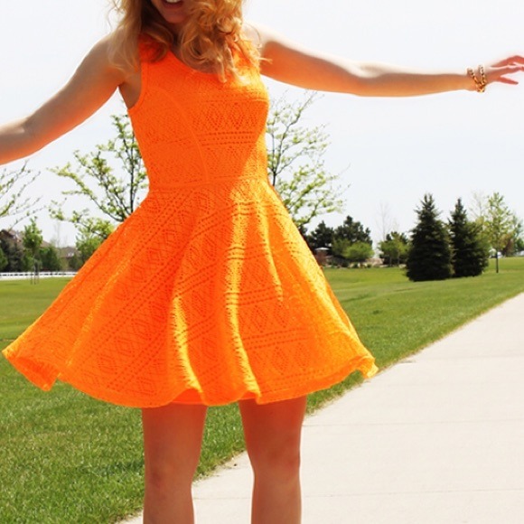 neon orange dress outfit