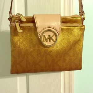 MICHAEL KORS gold Fulton cross body! Like new