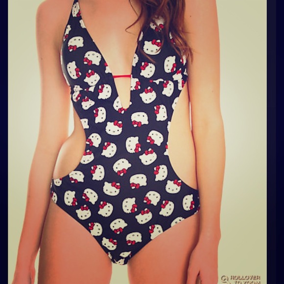 Hello Kitty Black White And Red Monokini Swimsuit