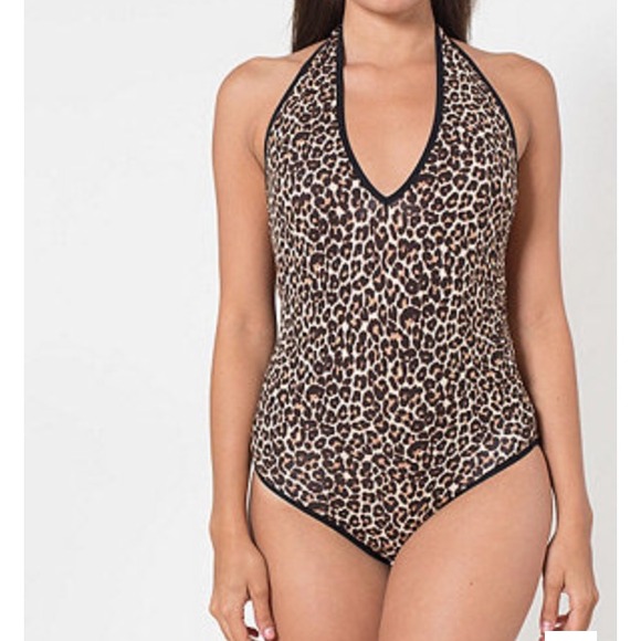 Leopard Print Cotton Spandex Jersey Halter Leotard
