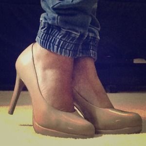 Shiny nude heels