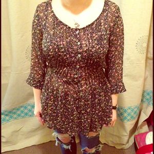 Sound & Matter Cinched Waist Long Floral Blouse