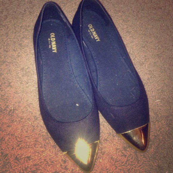 Black flats with gold toe
