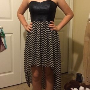 Black strapless high low dress