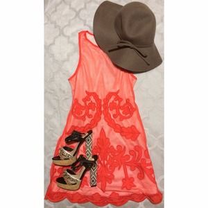 Kaii Red Mesh Appliqué Dress ShopAkira S