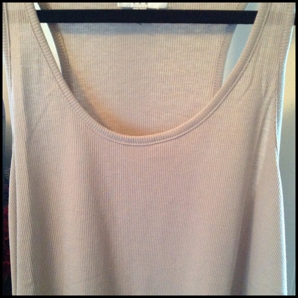 Taupe Ribbed Tank With Lace Trim - Picture 2 of 4