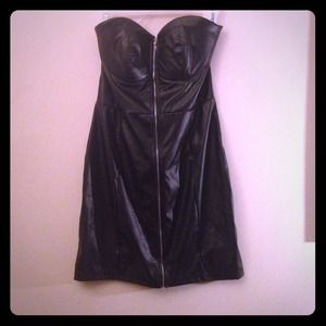 Sexy faux leather little black dress