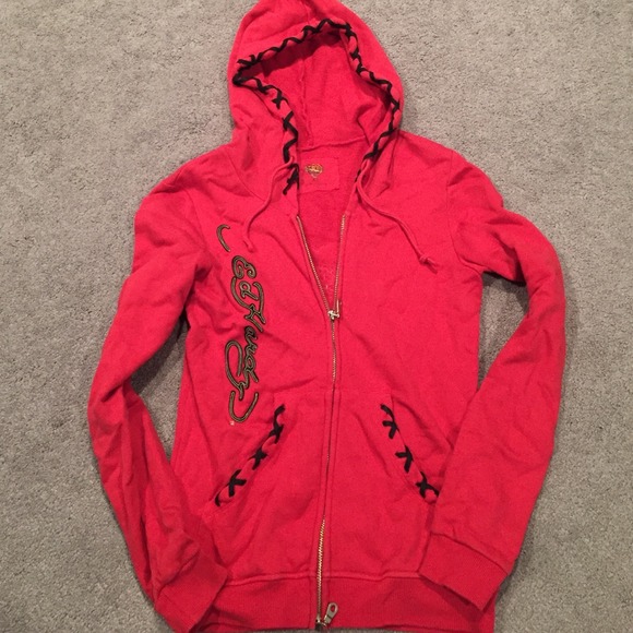 Ed hardy "love kills slowly" laced hooded zip up