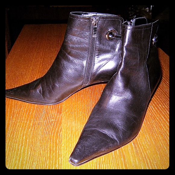 Black Leather Ankle Boots - Picture 1 of 3