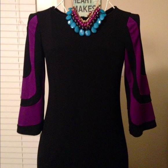 muse Dresses & Skirts - Muse Ponte knit jet black/purple 3qtr sleeve dress